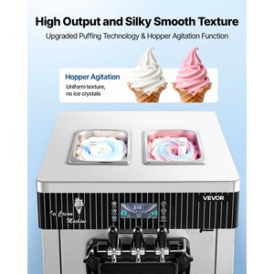 VEVOR Commercial 2200W 3-Flavor Countertop Ice Cream Maker 20-28L/H Yield Automatic <b>Soft</b> <b>Serve</b> with 2 X 6L Hoppers - Product Image 3