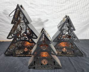 Bougeoirs faits à la main en forme d'arbre de Noël en métal doré et noir avec motif de cerf Lanternes et bocaux pour la décoration intérieure et les mariages - Product Image 2