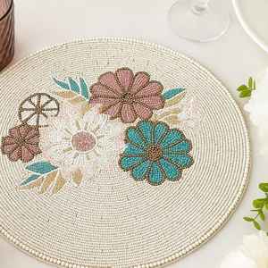 Beaded <b>Placemat</b> Handmade <b>Round</b> Charger for Luxury Dining & Holiday Decor Unique Piece Handmade Beaded, <b>Placemat</b>, Housewarming - Product Image 2