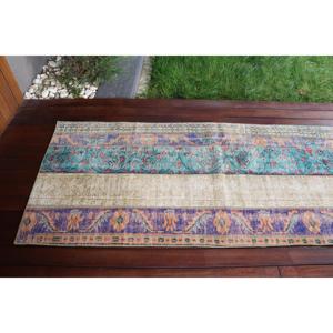 Tapis turc vintage, tapis de 2,8 x 6,8 pieds, tapis persan à accents bleus - Product Image 5