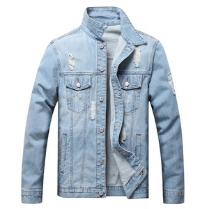 2023 nouvelle veste en jean bleu de logo personnalisé de haute qualité 100% coton hommes conceptions en gros OEM veste en jean en toile - Product Image 1