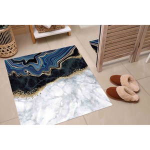Tapis imprimé marbre bleu et noir, tapis d'escalier de bureau au design 3D moderne, tapis en chenille - Product Image 5