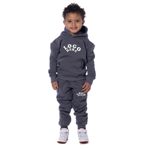 Ensemble de survêtement en molleton de coton unisexe pour enfants, sweat à capuche et pantalon de jogging, impression de logo personnalisé, couleur unie, vêtements décontractés - Product Image 2