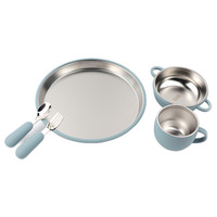 Nouveau design, bol pour bébé en silicone de qualité alimentaire sans BPA, en acier inoxydable, avec ventouse, vaisselle pour enfants, ensemble de 5 pièces