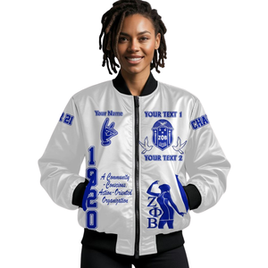 Chaqueta de Satén Azul y Blanca de la Hermandad Griega Zeta Phi Beta para Mujer, Bordado del Escudo de la Hermandad ZPB de 1920, Ropa Universitaria Premium - Product Image 4