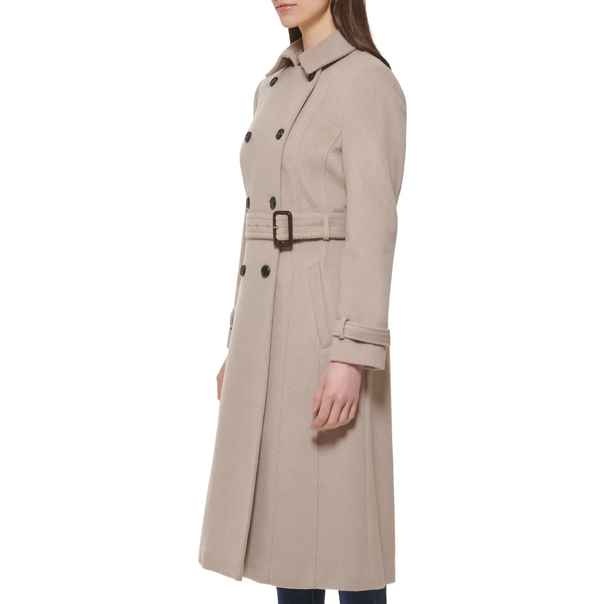 デザインロングウールオーバーコートコートウーマンコート女性用防水レザーウールコットンブレンドウィンターコートウーマンジャケット