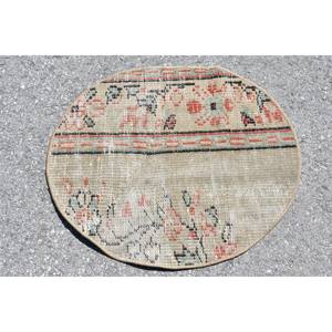 Vintage Beige and <b>Red</b> Turkish Rug - 1,8 x 2 ft - Product Image 4