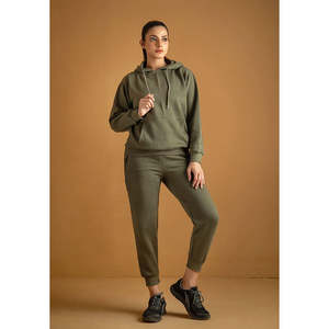 Conjunto Deportivo de 2 Piezas para Mujer, de Alta Calidad, Verde, Cálido para Invierno, Estampado, Talla Grande, Sudadera con Capucha y Pantalones Largos - Product Image 1