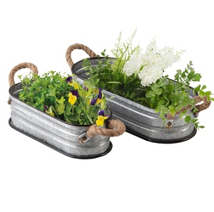 Maceta galvanizada con diseño de estrella con mango lateral de madera para el hogar, jardín al aire libre, macetas decorativas de flores de forma ovalada - Product Image 6