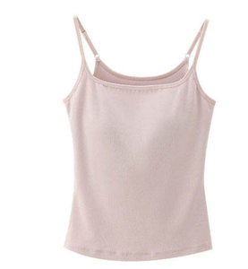 Women's Blue Scoop <b>Neck</b> Sleeveless Knitted Tank Top Short Casual Solid Color Breathable Cotton Fixed <b>Pad</b> - Product Image 4