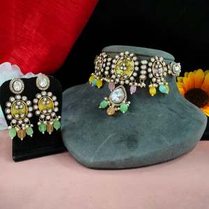 ชุดโชคเกอร์หินม็อบที่สวยงามพร้อมไข่มุกห้อยช่วยเพิ่มเสน่ห์หรูหราพร้อมสร้อยคอแฟชั่นที่นุ่มนวลและสง่างาม - Product Image 2