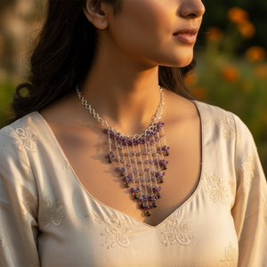 Collier en argent sterling avec cascade d'améthyste pour femmes, bijoux élégants en cristal - Product Image 2