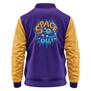 Chaqueta de cuello redondo Bomber Varsity de béisbol Unisex, diseño personalizado, bordado de calle alta, retales de primavera, cremallera suelta frontal - Product Image 2