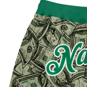 Pantalones Cortos de Baloncesto Personalizados con Estampado de Dólares, Cintura Verde, Nombre y Número Cosidos, Tela de Malla, Pantalones Cortos Deportivos - Product Image 4