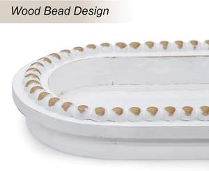 <b>Wooden</b> Bead Decorative <b>Tray</b>, Wood ServingTray for Coffee <b>Table</b>, White Washed Candle Holder, Rustic Distressed Wood <b>Trays</b> - Product Image 4