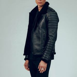 Veste en cuir de mouton pour homme, nouvelle veste noire en fausse fourrure Style motard - Product Image 2