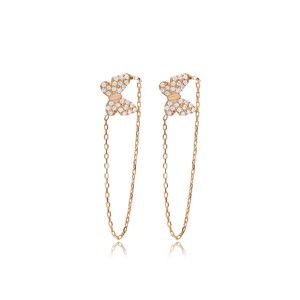 Butterfly Design CZ <b>Silver</b> <b>Stud</b> <b>Earrings</b> Chain Turkish Wholesale Handmade Trendy 925 Sterling <b>Silver</b> Jewelry - Product Image 3