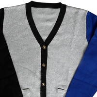 Blaue Sorority Damen Strickjacke in Blau-Weiß-Kontrast, bequem, lässig, Übergröße, Winter-Cardigan für Herren – Wolle/Acryl-Material