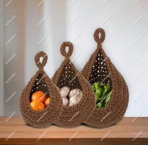 Sac de rangement mural pour articles divers Corde en coton Organisateur de rangement pour fruits de cuisine Panier en osier Porte-oignon et pomme de terre à l'ail - Product Image 4