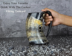 Tasse à corne à boire Viking de taille personnalisée Chope à bière fabriquée en coquille naturelle de style animal poli Produit d'exportation flagrante - Product Image 4