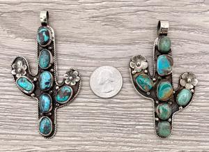 จี้กระบองเพชรเทอร์ควอยส์สีเงินทิเบตพร้อมจี้แฮนด์เมดสไตล์ทิเบต - Product Image 5