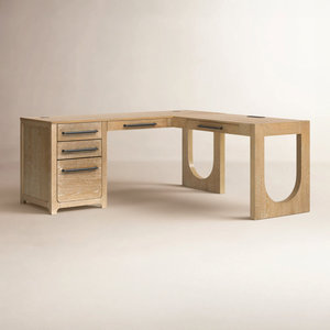 Modern Wood Finish <b>L</b>-<b>Shaped</b> Executive <b>Desk</b> Height Adjustable Power Ready for <b>Office</b> and Home Study - Product Image 1