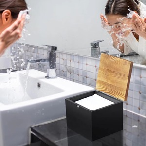 ที่ใส่ทิชชู่ไม้กล่องเก็บผ้าขนหนูเช็ดหน้าฐานโลหะพร้อมฝาไม้กล่องสุดเจ๋ง - Product Image 3