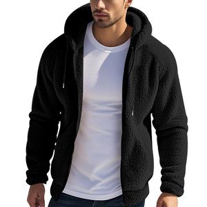 Custom <b>Men's</b> Flannel Large Pockets Hoodie Thick Lamb Wool Warm Zipper Double-sided <b>Velvet</b> Blank Design Hooded Sweatshirt - Product Image 3