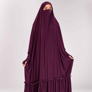 Vente en gros d'une pièce pour Jilbab avec manches en jersey vêtements musulmans de style modeste conception à volants de qualité bas quantité minimale de commande fournisseur mondial - Product Image 1