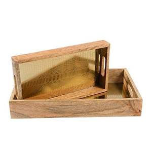 Nouvelle arrivée dernière conception plateau en bois de forme ovale avec poignée en métal plateau en bois de grande qualité de fournisseurs en gros - Product Image 5