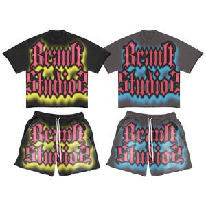 Ensemble de t-shirts et shorts d'été pour hommes, ensemble de deux pièces personnalisées, à prix réduit, pour entraînement de gym, t-shirts et shorts en coton personnalisés, vente en gros - Product Image 2