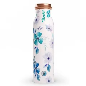 Elegant Blue Floral Printed Copper <b>Bottle</b> for Daily Hydration and Stylish Home Wellness with Premium Quality Craftsmanship - Product Image 1
