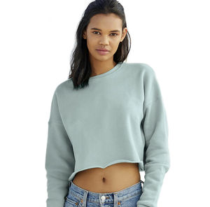 Transpirable liso cuello redondo invierno mujer Streetwear Crop Top sudadera 100% algodón alta calidad logotipo frontal - Product Image 4