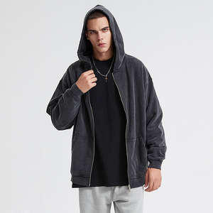 Heavyweight <b>Black</b> <b>Zip</b> up Hoodies Custom 2024 100% Cotton Acid Washed Vintage <b>Zip</b> up <b>Hoodie</b> Fully Custom - Product Image 4