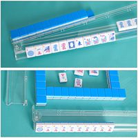 Tuiles de Mahjong en mélamine bleu écaille de tortue américaine, transparentes comme du cristal, pour 4 joueurs, ensemble de jeu haut de gamme