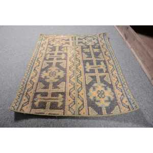 Vintage Turkish Small Eco-Friendly <b>Wool</b> Rug 1.6x2.1 ft (48x65 Cm) <b>Brown</b> Patchwork Latex Backing - Product Image 2