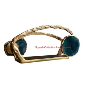 Porte-serviettes de luxe en pierre d'agate et finition dorée pour décor de table à manger distributeur de mouchoirs de cuisine en laiton moderne et élégant cadeau unique - Product Image 1