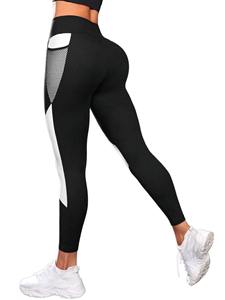 European American Women's High Waist Yoga <b>Pants</b> Cross-Border <b>Sexy</b> Running Leggings Mesh Pocket Sweat-Wicking Solid Elastic Waist - Product Image 5