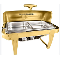 Plato de frotamiento de forma redonda dorado y negro de diseño moderno hecho a mano Hotel Chafer para catering Calentador de alimentos de metal de acero inoxidable
