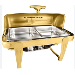 Plato de frotamiento de forma redonda dorado y negro de diseño moderno hecho a mano Hotel Chafer para catering Calentador de alimentos de metal de acero inoxidable - Product Image 5