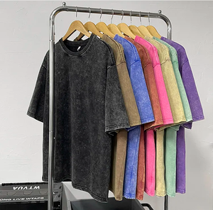 เสื้อยืดวินเทจฟอกสีทรงโอเวอร์ไซส์สำหรับผู้ชาย สไตล์สตรีทแวร์ ผ้าฝ้ายเนื้อนุ่ม แขนสั้น ย้อมสีตัวเสื้อ มีหลายสี - Product Image 1