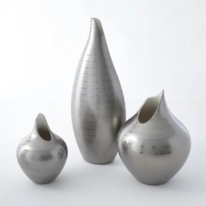 Handmade Modern Silver Flower <b>Vase</b> Platinum Stripe Ceramic Table Centerpiece for Home Decor Decorative Silver <b>Vase</b> - Product Image 1