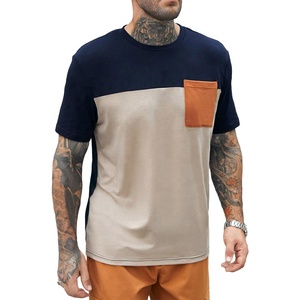 Diseño personalizado de los hombres de bloque de color camisetas al aire libre de manga corta cuello redondo bolsillo frontal camiseta - Product Image 1