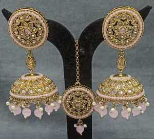 Pendientes Clásicos Polki Mehandi Jhumki con Rubí Tica SKU 2164 A2 para Boda Hechos de Latón - Product Image 5