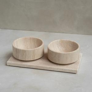 Heavy non slip new Modern white marble <b>dog</b> and cat feeding <b>bowl</b> with flat stone base luxury pet food and water <b>bowl</b> <b>set</b> for home - Product Image 6