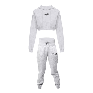 Conjunto de dos piezas de moda informal de corte regular con logotipo personalizado, Sudadera con capucha y pantalones de chándal, chándal para mujer - Product Image 6