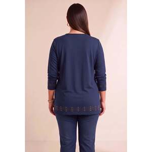 Blusa de punto con cuello y mangas con detalles de falda, talla grande, color azul marino - Product Image 4