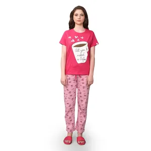 Fournisseur mondial vendant 100% pyjama de nuit à manches mi-longues pour femmes en coton pour la saison estivale à bas prix - Product Image 1