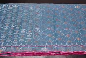 Exclusivo Deshi Dhakai Jamdani Sharee de alta calidad para mujeres JAMDANI tela azul rojo verde dorado cielo azul de Bangladesh - Product Image 5