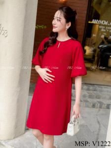 V1222 Robe de maternité confortable avec motif floral en tissu de velours durable Style droit non décoloré - Product Image 6